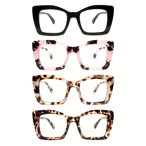ZOELEAD Women's 4-Pack Oversized Blue Light Blocking Non-Prescription Reading Eyeglasses - Adults, Daily Reading, Eye-Friendly Full Rim Plastic Frames, Resin Lenses, Unisex Fit, Fashion Spring Hinges, Durable