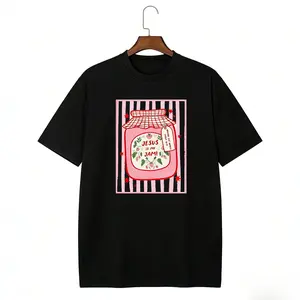 Jesus Is My Jam Strawberry Jam Jar Graphic T-Shirt, Pink Washed Christian Tee with "Make His Mercy Known" Tagline