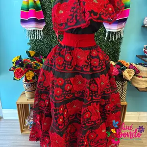 Fiesta Floral Set of Blouse and Skirt  One Size Hand Embroidered