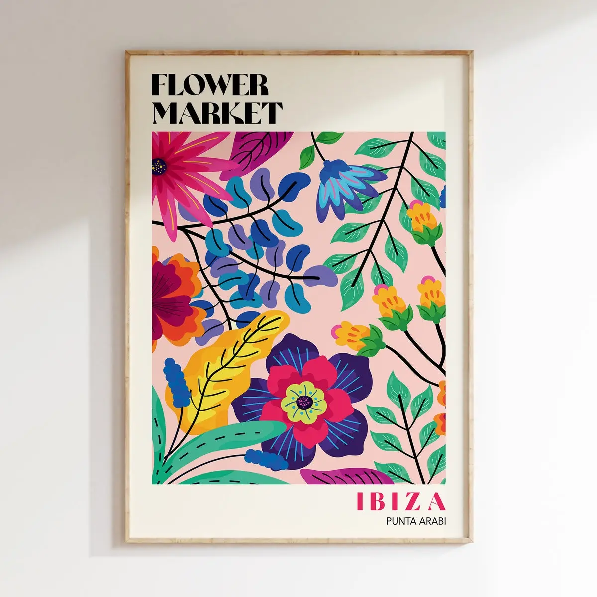 Tropical Flower Market Poster, Boho Ibiza Floral Wall Art, Colorful Market Print for Summer Decor, 5 Size, 8x12 to 27x40 inch, Room Decor, Unframed