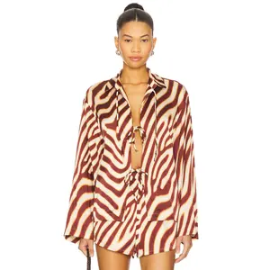 SEVEN WONDERS Montie Tie Front Sleeved Shirt in Montie Chocolate