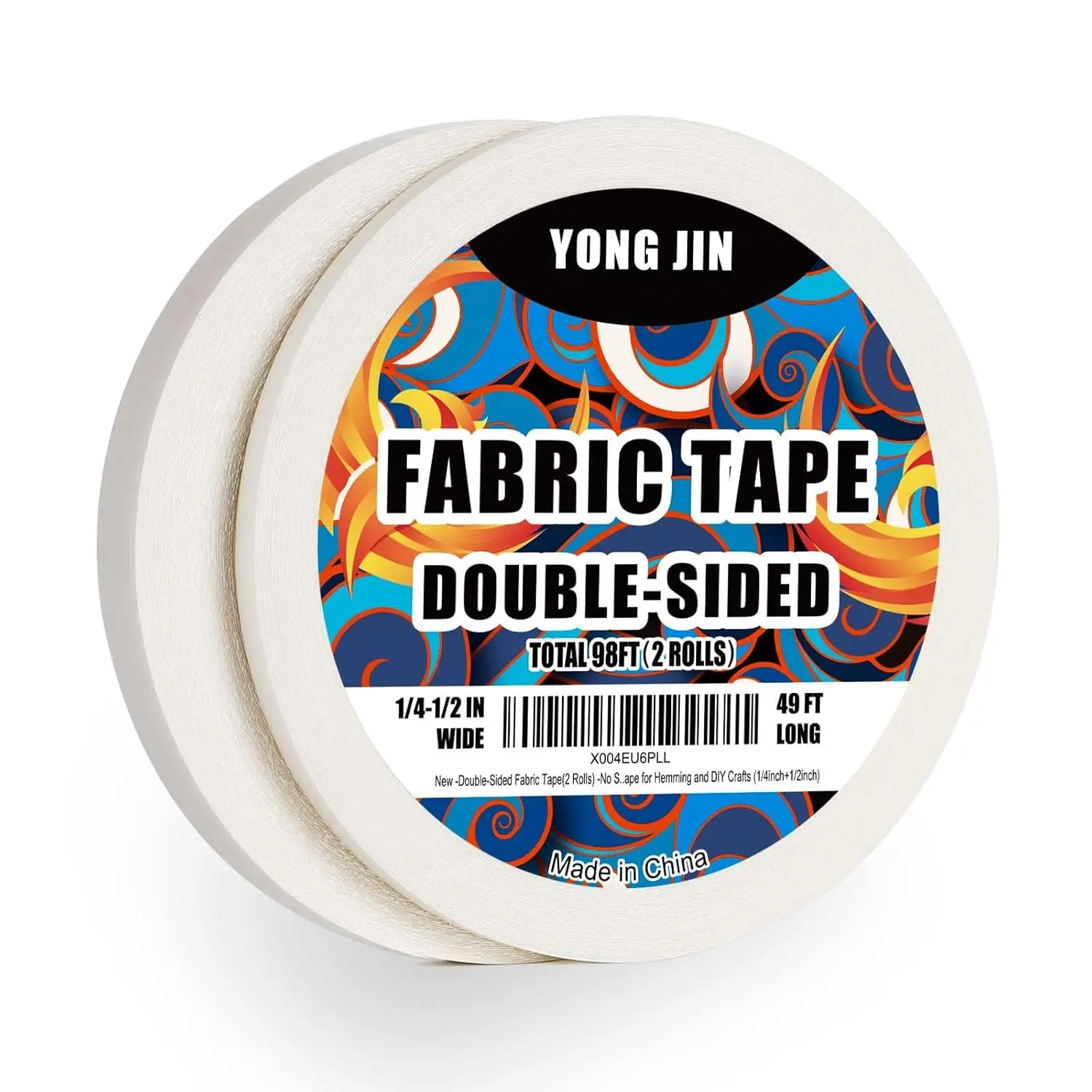 Double Sided Adhesive Fabric Tape (2 Rolls: 1/4 in + 1/2 in) - Invisible Glue Adhesive Material, No Sewing or Ironing Required for Clothing Repairs, Crafting, Diy Crafts