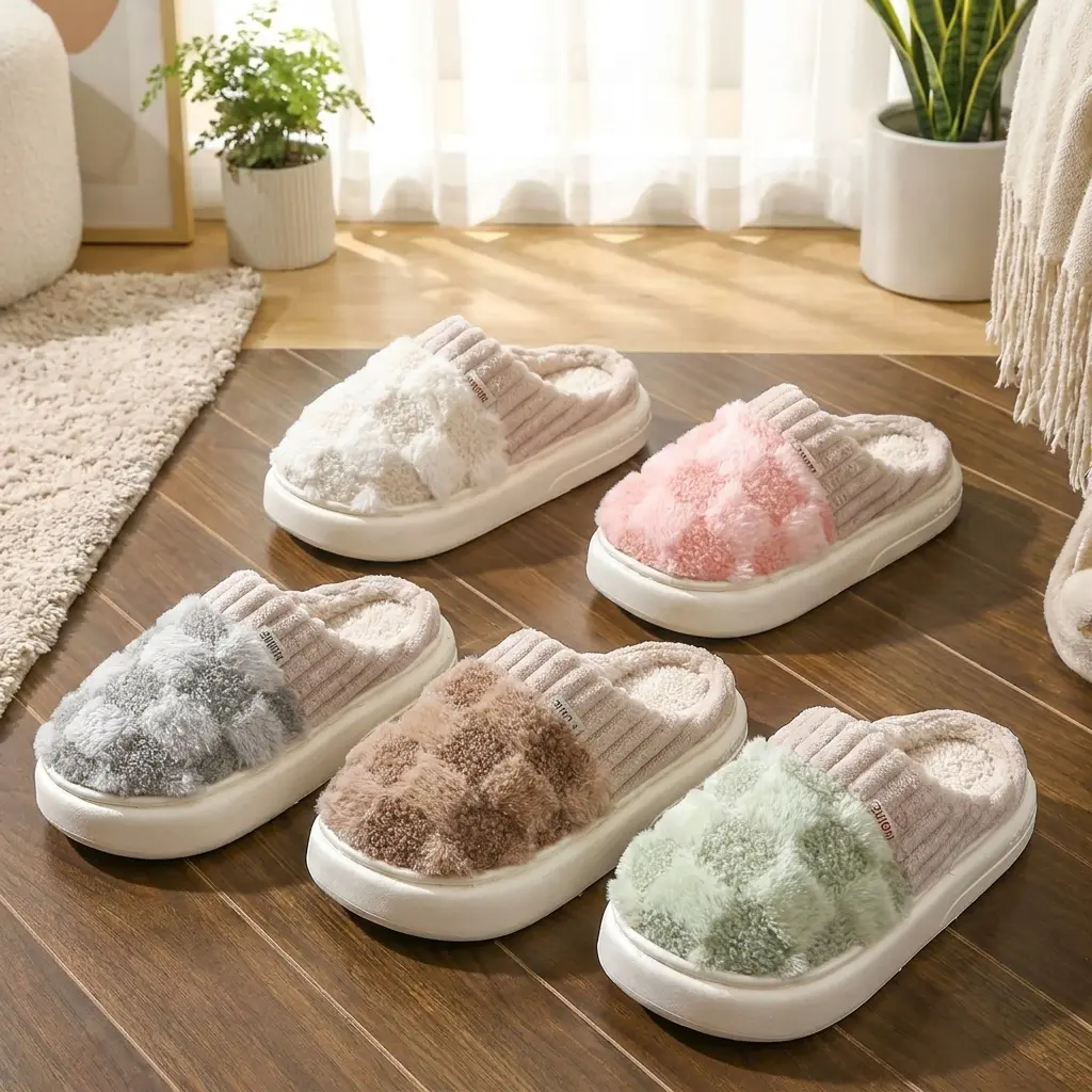 Cotton slippers for women, anti slip cashmere for warmth, monthly slippers for indoor home, cute and fluffy cotton mop Girl Footwear Flipflop
