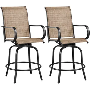 Yaheetech 2-piece Patio Swivel Texteline Bistro Chairs, Quick-dry Outdoor Bar Stools with High Back/ Armrest/ Footrest, All-weather Outdoor Furniture for Garden, Lawn, Courtyard and Balcony