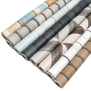 Retro Faux Wood PVC Self-Adhesive Wall Stickers, Waterproof Anti-Mildew Removable Decorative Decals for Closet Living Room Kitchen