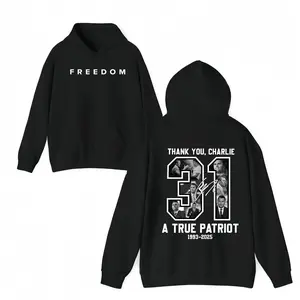 FreeDom -Thank You Charlie Kirk 31 A True Patriot 1993-2025 Hoodie, A True Patriot Charlie Kirk Hoodie, Patriotic Graphic Pullover, Freedom Memorial Top, Political Activism Apparel, Unisex Streetwear USA Flag Shirt for Men and Women
