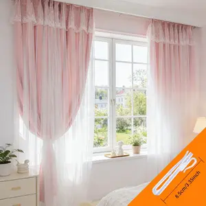 2pcs Girl Color Lace Double Layer Curtains, Princess Style Light Blocking Drapes, Living Room Balcony Wind Sheer Curtain, Multiple Colors Available