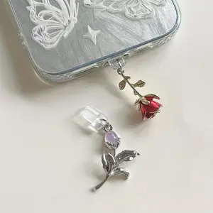 Vintage Rose/Tulip Design Phone Dust Plug, Phone Anti-dust Plug, Phone Charm, Phone Decoration for iPhone & Android Type-C Ports