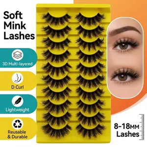Russian Roll Faux Mink False Eyelash Set 10 Pairs 20 Pairs Fluffy 3D Strip Lashes Reusable Lightweight Natural Dramatic Voluminous Messy Look 2 Boxes High Value Eyelashes for Daily Makeup Party Looks Cosmetic