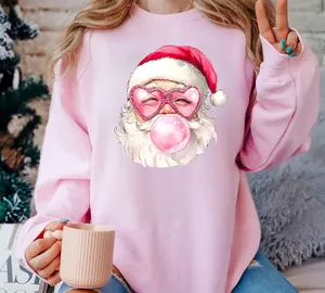 Christmas Bubble Gum Sweatshirt, Santa Blowing Bubble Shirt, Pink Santa Christmas Shirt for Women, Retro Pink Santa Tee Christmas Gift for Her, Cute Coquette Santa Shirt, Pink Christmas Santa Tshirt, Gift for women, Cute Pink Santa Tee