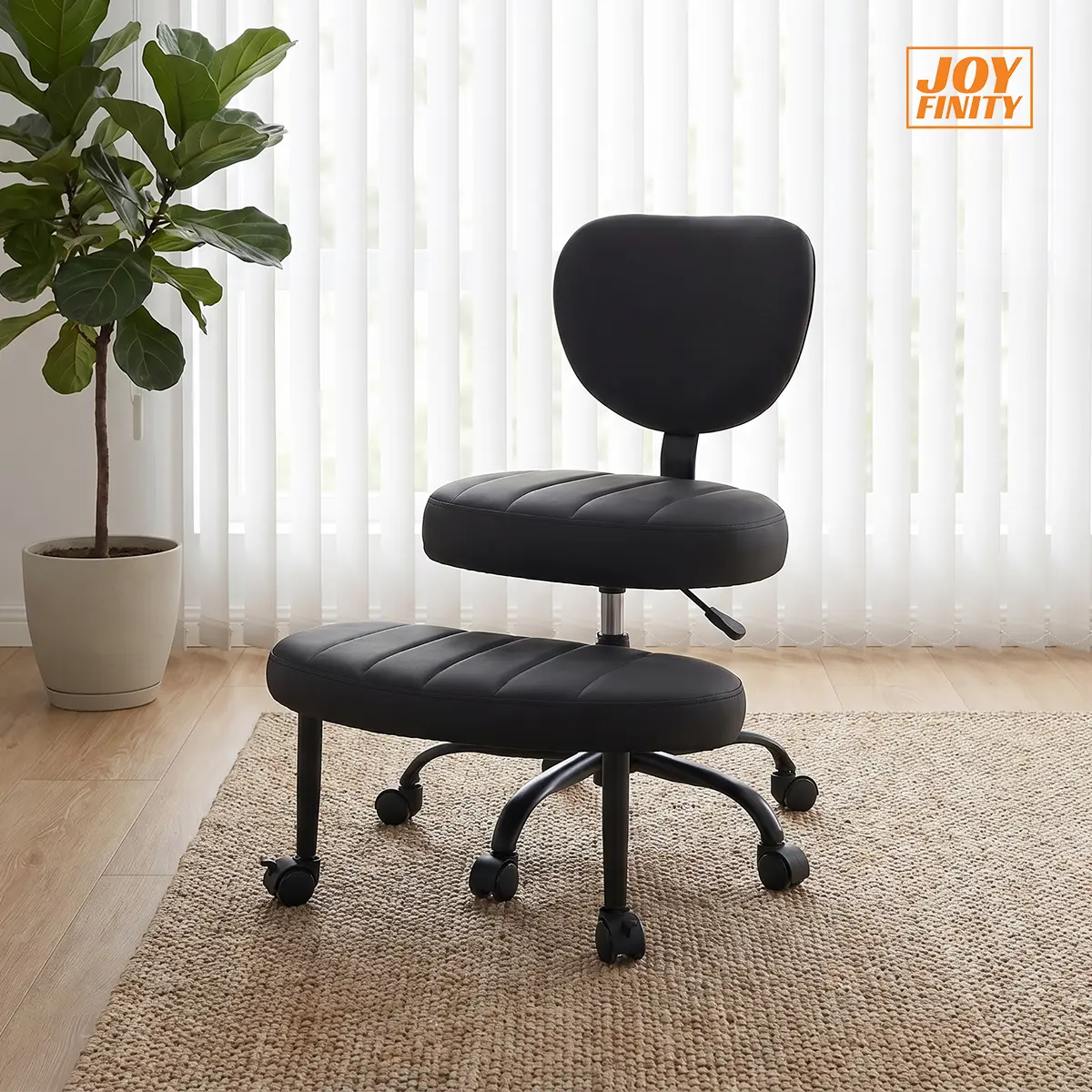 [New]Joyfinity Ergonomic Criss‑Cross Leg Office Chair, 360° Swivel Kneeling Chair with Wheels & Footrest, Adjustable Height Wide Seat with Lumbar Support for ADHD
