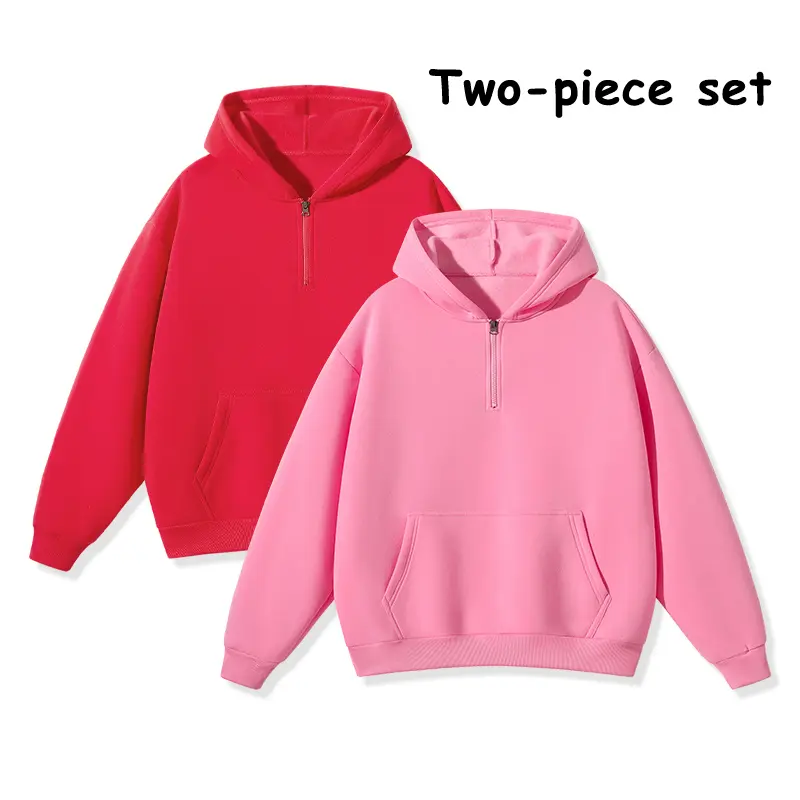 Men’s 2-Pack Quarter-Zip Hoodies, Oversized Loose Pullover Hooded Sweatshirts, Multicolor Set, Casual Everyday Street Tops for Men