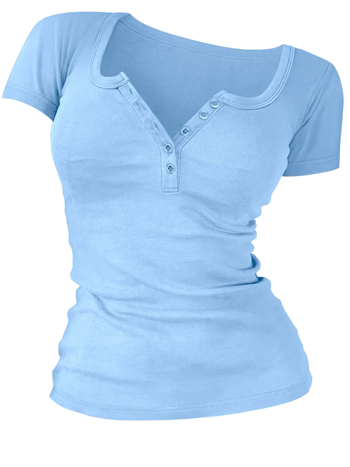 Women's Solid Color Button V-Neck Tee, Casual Short-Sleeve T-Shirt Top for Summer Daily Wear, Ladies Clothes Women's Solid Color Button V-Neck Tee, Casual Short-Sleeve T-Shirt Top for Summer Daily Wear, Ladies Clothes