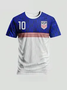 Men's and youth quick-drying and breathable football training clothes, American flag-themed football T-shirt for fans. Blue and white contrasting colors, USA team emblem, No. 10 jersey.