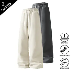 2-Pack Men’s Loose Straight-Leg Sweatpants, Ultra-Soft Comfortable Athletic Pants, Elastic Waist with Drawstring, Lightweight & Breathable, Casual Streetwear & Jogging Pants for All Seasons