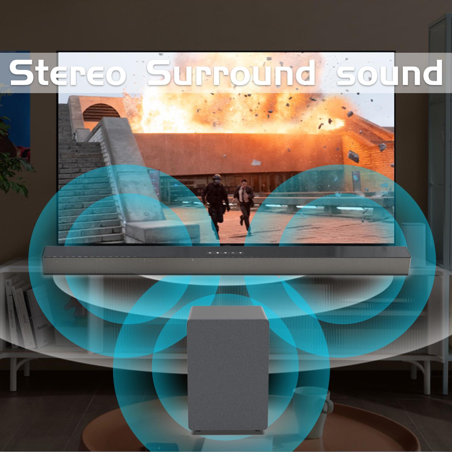 Bluetooth Soundbar With Subwoofer, 2.1 Heavy Bass Surround Sound System, TV Speaker, Home Theater Stereo, Bluetooth 5.0, AUX/USB/Optical/HD(ARC) Connection