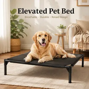 Elevated Dog Bed, New Upgraded Raised Pet Cot with Breathable Oxford Fabric, Washable Portable Indoor Outdoor Cooling Bed for Small Medium Large Dogs