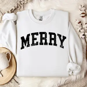 Merry Christmas Sweatshirt, Vintage Merry Crewneck, Retro Holiday Sweater for Women, Trendy Winter Christmas Gift