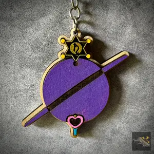 Mayans TCG Treasure Sailor Saturn Planet Power Wand Keychain - Hand Crafted with Gloss Enamel, 2" Height, Made from Durable Wood, Sealed durable Water Resistance