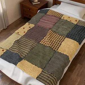 Vintage Plaid Cozy Blanket,Country Home Decor Gift,Multiple Sizes Flannel Fleece Blanket