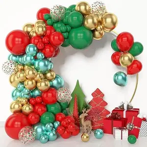 153pcs Christmas Balloons Arch Garland Kit, Different Sizes 18 12 10 5inch Red Green Gold Latex Metallic Confetti Balloons New Year Christmas Birthday Party Decorations