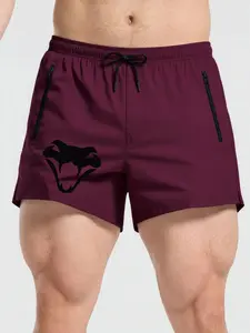 Men's Summer Snake Print Zip Pocket Gym Shorts, Quick-Dry Breathable Running Gym Drawstring Shorts, Split Cuff Design with Triangle Lining