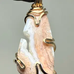 Large Sakura Blossom Agate Gold Filled PENDANT Unique Artisan Crafted Design 14/20 yellow gold filled tarnish resistant