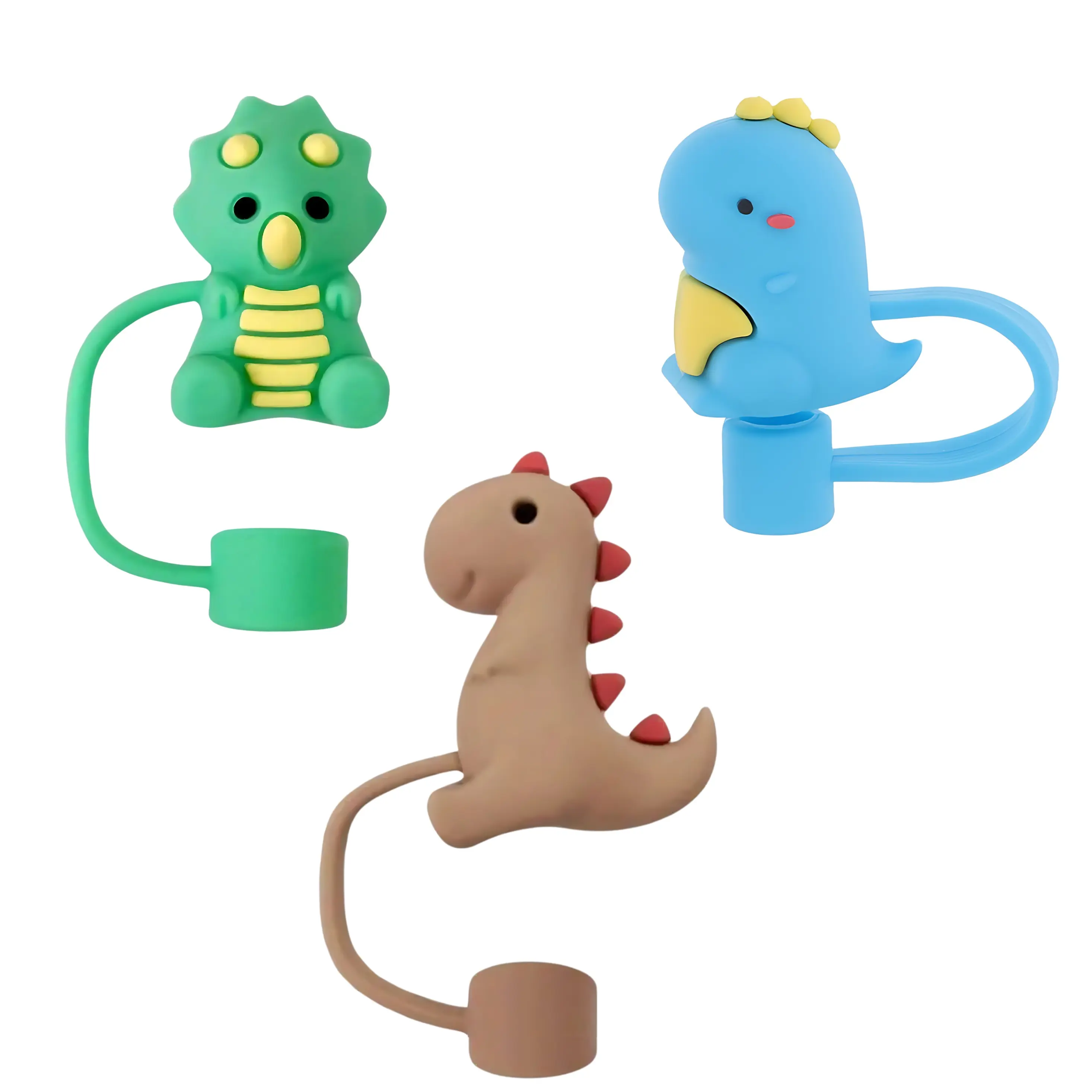 3D Dinosaur Straw Cover Fits L 10mm Straws Found in 30-40oz Tumblers - Reusable Silicone Drinkware Topper
