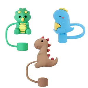 3D Dinosaur Straw Cover Fits L 10mm Straws Found in 30-40oz Tumblers - Reusable Silicone Drinkware Topper
