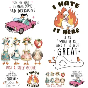 8-Piece Duck Pattern DTF Heat Transfer Stickers, Washable DIY Fashion Iron-On Patches, Clothes Decoration for Hoodies, T-Shirts, Jeans, Hats