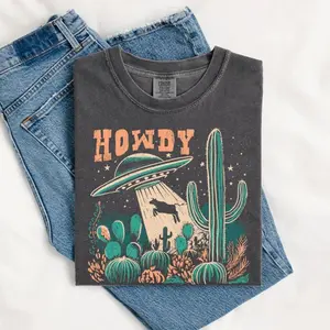 Comfort Colors UFO Cow Abduction Shirt, Funny Vintage Retro Graphic Alien Tshirt, Unisex Comfort Colors T Shirt, Paranormal Cow UFO Tee