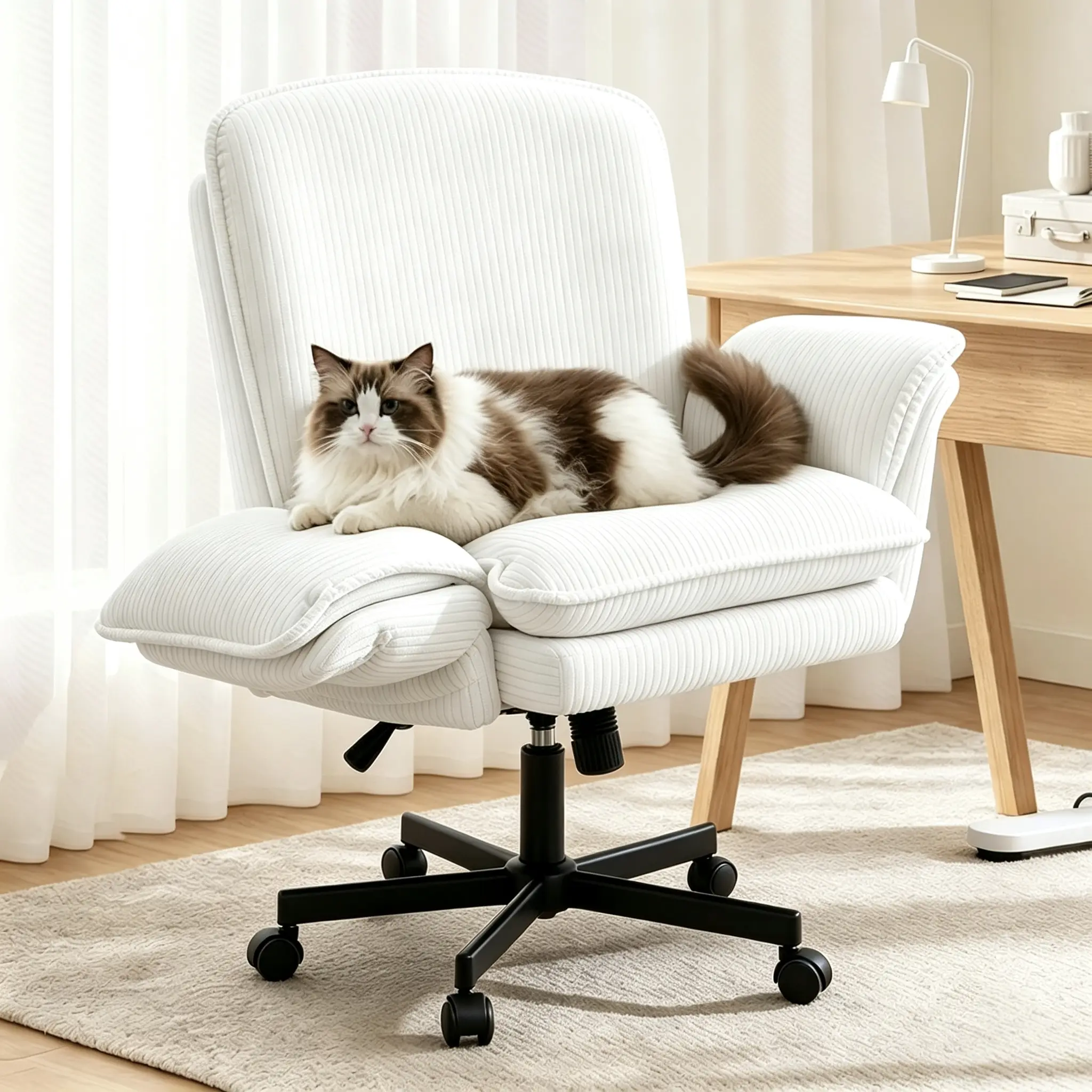 [tiktokshopbacktoschool] Vabches Criss Cross Chair with Armrests & Wheels for Cross-Legged Sitting, Comfortable High Back Office Chair, Big and Tall Adjustable Swivel Desk Chair for Home, Makeup and Bedroom