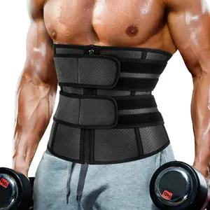 Men's Solid Zipper Sports Waist Trainer, Breathable Comfortable Hollow Out Waist Cincher, Tummy Control Hook Closure Shaper, Waist Trainer Belt