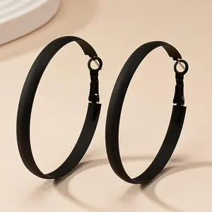 Black Hoop Earrings Vintage Gothic Style Unique Statement Female Ear Decor Alloy Jewelry For Party Daily Wear