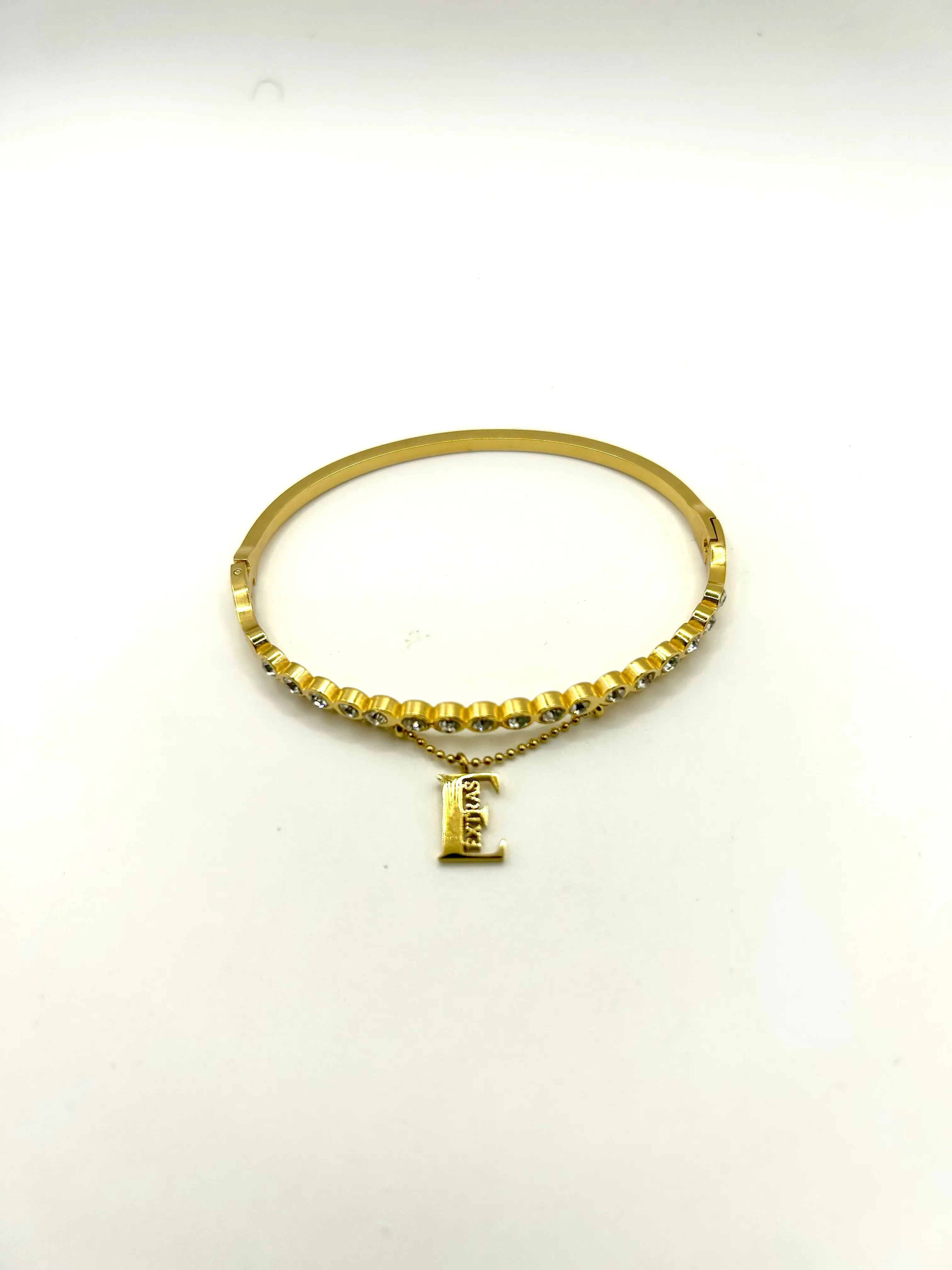 EXTRAS Royal Radiance Bangle - 18K Gold-Plated Stainless Steel Crystal-Embellished Bracelet with Signature Charm & Chain Detail