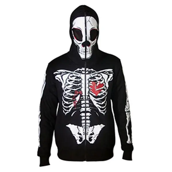 Skylinewears Mens Full Face Mask Skeleton Hoodie Halloween Sweatshirt Costume Menswear Skull Fleece Sweaters
