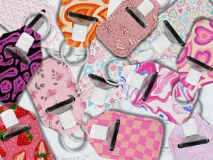 Cute Floral Flowers, Retro Boho, Y2K Pattern Hand Sanitizer Holder for Keychain, Keychain Gift, Flower Pattern, Keychain Accessories