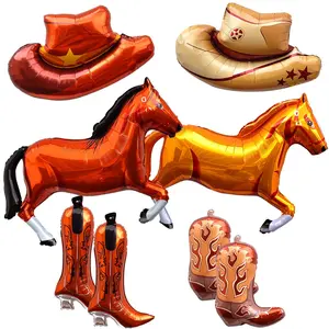 8 Pcs Western Balloons, Huge Brown Cowgirl Boot Hat Horse Aluminum Foil Balloons for Birthday, Cowgirl Bachelorette Party, Cowboy Rodeo Party, Western Party Decorations Supplies