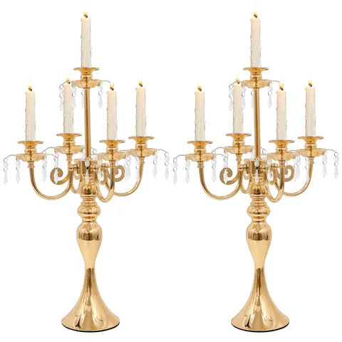 2-Piece 5-Head Crystal Pendant Candle Holders (20in High) - Minimalist Contemporary Home Decor, Candle Holder Centerpieces for Dining, Anniversary, Birthday, Business Events, Contemporary Art Accents