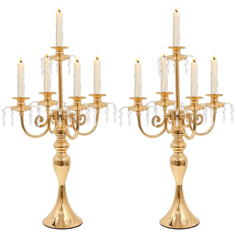 2-Piece 5-Head Crystal Pendant Candle Holders (20in High) - Minimalist Contemporary Home Decor, Candle Holder Centerpieces for Dining, Anniversary, Birthday, Business Events, Contemporary Art Accents