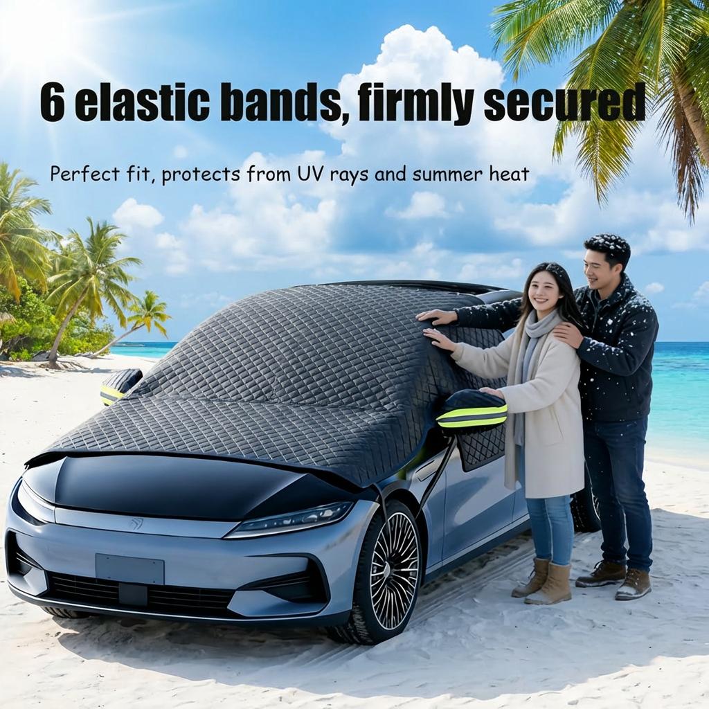 Windshield Cover with Straps Anti-Wind - Foldable All-Season Car Sunshade Protector, Reflective UV Heat Block Dustproof, Easy Install for Most Vehicles Durable Weatherproof