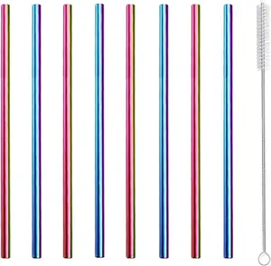 Stainless Steel Straws Short Small Mini Metal  6 Inch Drinking Straw  for  Coffee Mugs Goblets Bar Party  Office Restaurant with Cleanning Brush, Colorful 8 count