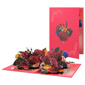 New 3D Pop-Up Teacher's Day Greeting Card Creative Handmade Valentine's Day Rose Card Cross-Border Holiday Greeting Card