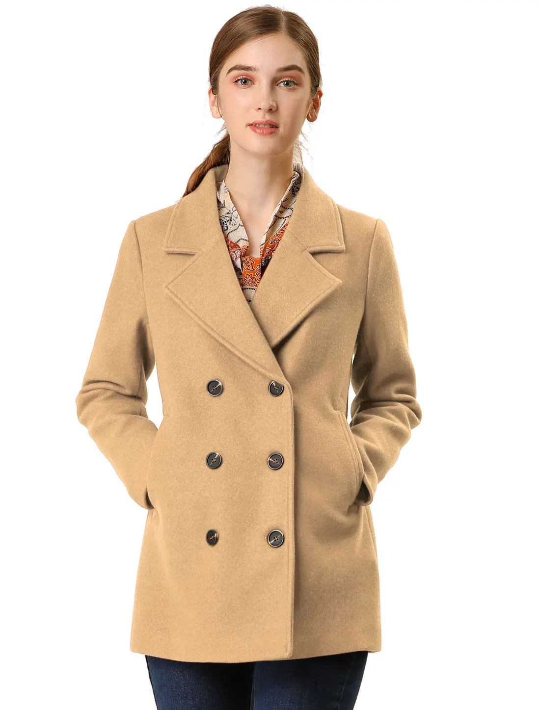 INSPIRE CHIC Long Sleeves Double Breasted Button Winter Outerwear Pea Coat