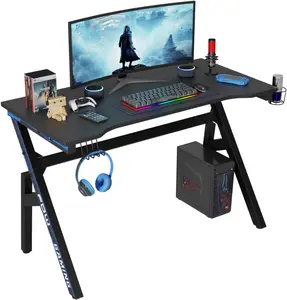 47 Inch Gaming Desk PC Carbon Fiber Table Ultimate Gamer Workstation with Cup Holder & Headphone Hook for Home Office,Blue (Blue)