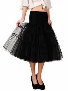 Retro Stage 1950S PETTICOAT TUTU CRINOLINE UNDERSKIRT Womenswear Bottom Dress White & Black Knee-Length Minimalist Basic Zipper