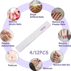 4/12-piece professional nail file set, 180/100 grit natural nail files, double-sided washable fine-grit nail files, suitable for home and salon use