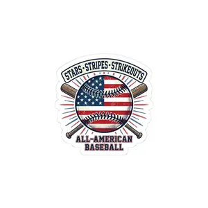 All-American Baseball Sticker | Patriotic Baseball Fan, Vintage Red White Blue
