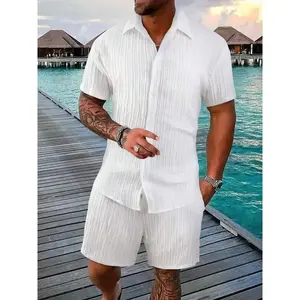 2025Men'sShirtCasualSuitLinenTrousersSuitBreathableMen'sPoloSuitSummerClothesMenswear