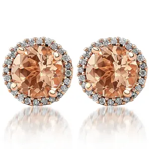 1 1/2 Ct Diamond & Morganite Rose Gold Halo Studs Screw Back Earrings Rose Gold 1 1/2 Ct Diamond & Morganite Rose Gold Halo Studs Screw Back Earrings Rose Gold